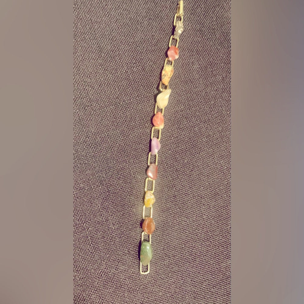 8” VINTAGE COLORFUL SEMI PRECIOUS MUTI-STONE CHAIN LINK BRACELET